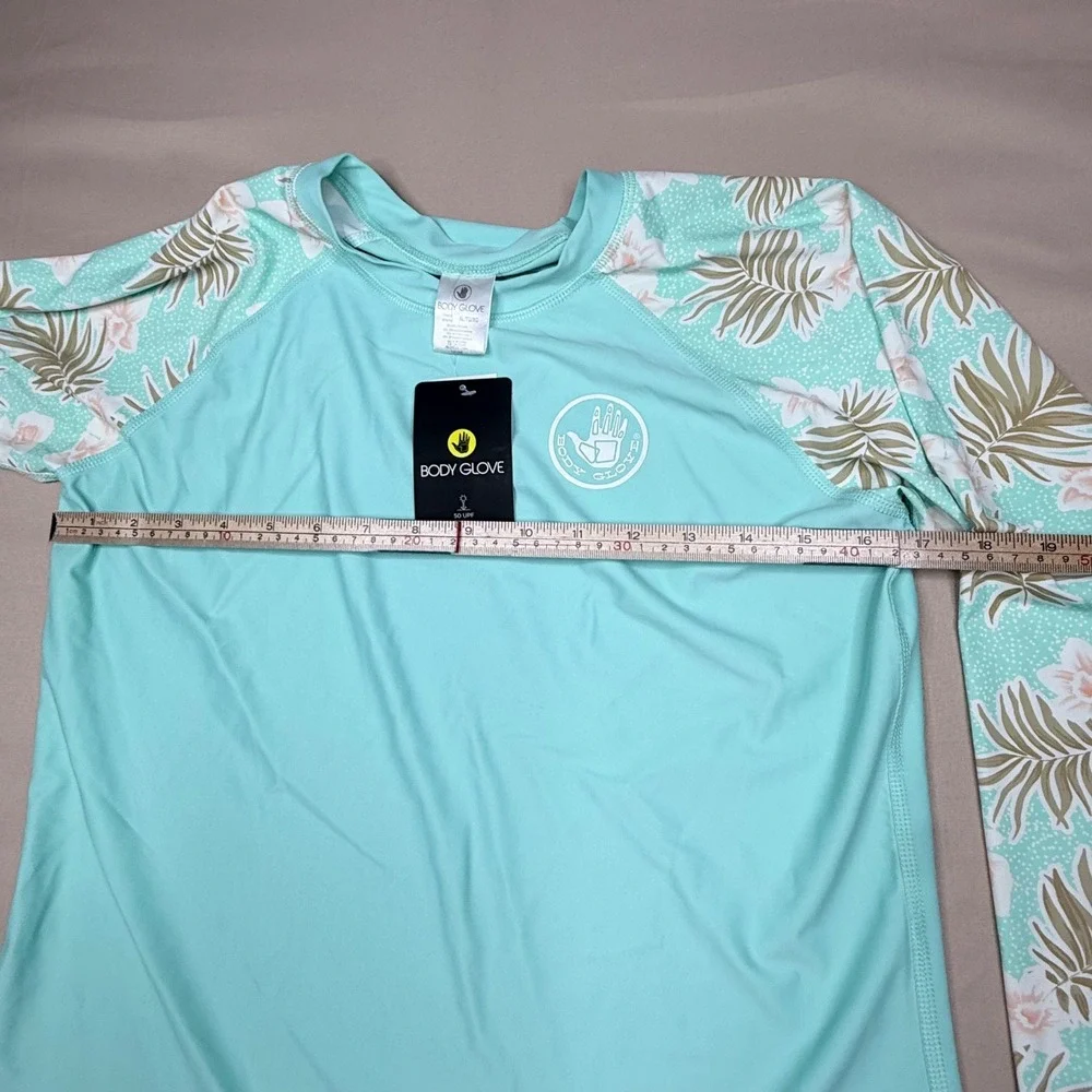 Body Glove Womens XL Rash Guard Aqua Blue Floral Long Sleeve 50 UPF Swim Top